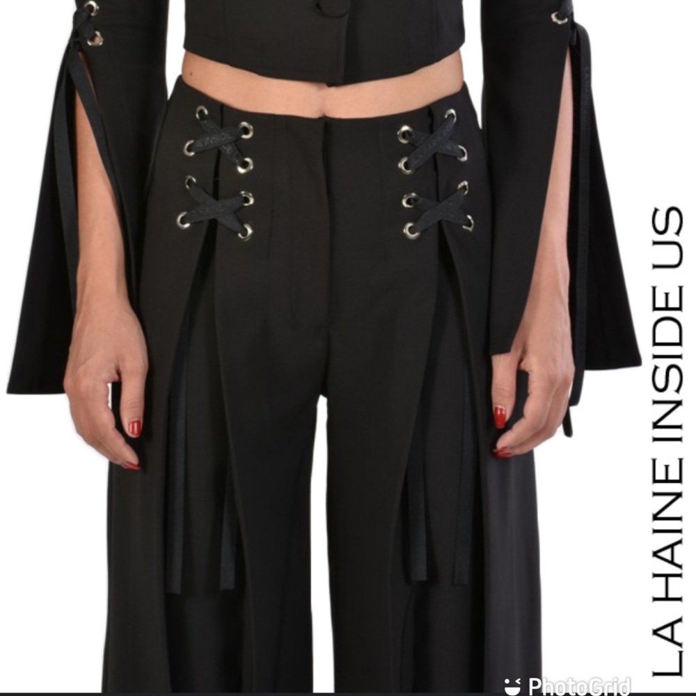 La Haine Inside Us Black Lace-Up Wide Pants